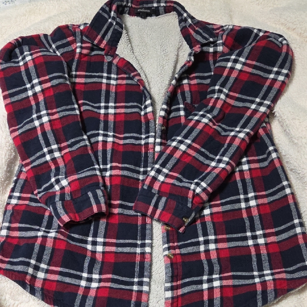 Ambiance Red and Black Plaid Jacket with Sherpa Lining